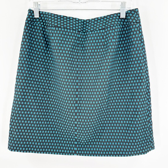 Ann Taylor LOFT Blue Black Geometric Lined Pleated Front A-Line Skirt Size 6 - Picture 2 of 10